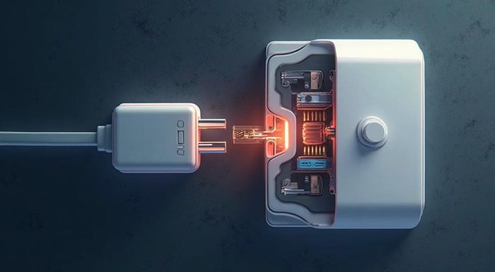 スマートプラグのオンオフ動作はコンセントの抜き差しと同じであることを示す内部構造図